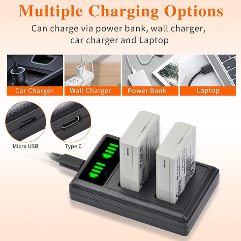 LP-E5 LPE5 LP E5 Battery and Smart LED Display Dual Channel Charger Compatible with Canon EOS Rebel XSi, Rebel T1i,