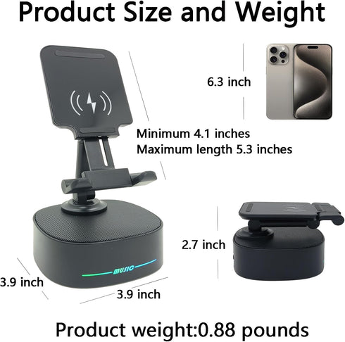 Bluetooth Speaker with Wireless Charging and Cell Phone Stand, Portable for Home and Outdoors