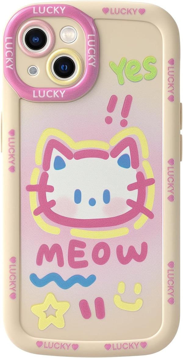 Mouzor Cute Phone Case Compatible with iPhone 13, Big Head Kitty Cat, Animals