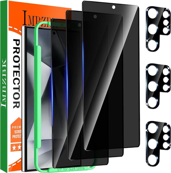 IMBZBK 3 Pack Privacy Screen Protector & Camera Lens Protector for Samsung Galaxy S24 Ultra, Anti-Spy, Full Coverage.
