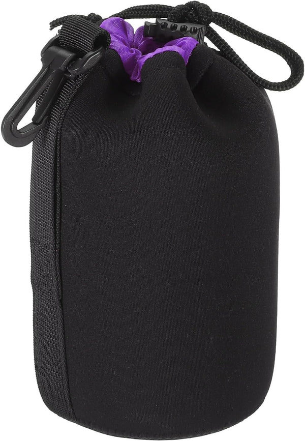 PATIKIL 3.5" ID x 7.1" H Camera Lens Bag, Drawstring Pouch with Thick Protective Neoprene, Black, Purple