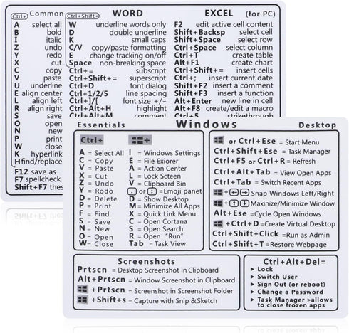 Yuanchu 2Pcs Laptop Shortcuts Stickers, Word/Excel Quick Reference Guide Keyboard Shortcut Stickers PVC