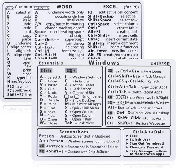 Yuanchu 2Pcs Laptop Shortcuts Stickers, Word/Excel Quick Reference Guide Keyboard Shortcut Stickers PVC
