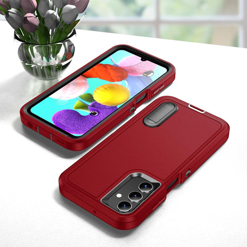 Galaxy A15 5G Case with Kickstand, 3-Layer Military Grade Protective Cover, Shockproof Silicone - Red/Black