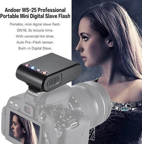 WS-25 Professional Portable Mini Digital Slave Flash Speedlite On-Camera Flash with Universal Hot Shoe GN18 for Canon Nikon Pentax Sony a7 nex6 HX50 A99 Camera