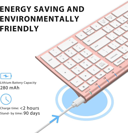 iClever BK10 Bluetooth Keyboard, Multi Device Rechargeable Keyboard with Number Pad, Ergonomic Design for iPad, iPhone,