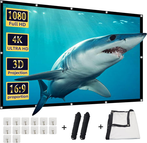 DUYIKJ 130 inch Projector Screen, Projection Screen Foldable Washable Anti-Crease Portable Projector 4K