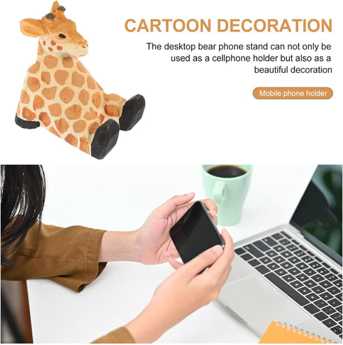 Beavorty Wooden Giraffe Mobile Phone Holder, Telephone Stand, Cellphone Support for Desk Office Accessories