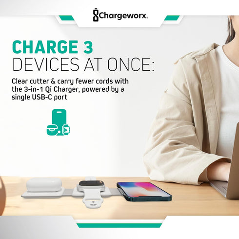 3-in-1 Wireless Charging Pad with Foldable Travel Stand, Rapid 15W Station for iPhone, AirPods & Apple Watch