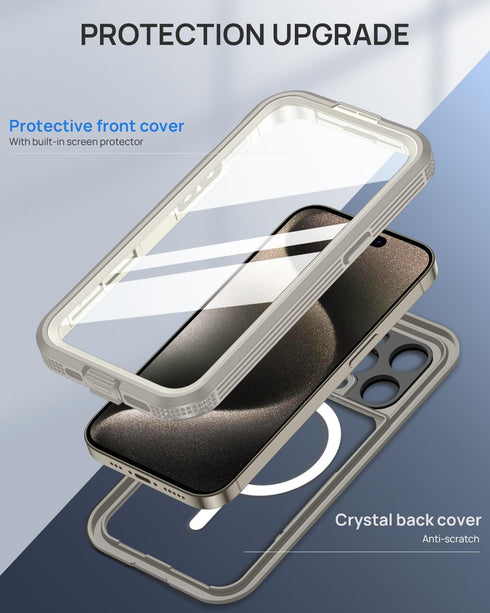 Lanhiem IP68 Waterproof Case for iPhone 15 Pro 6.1 Inch, Dustproof with Built-in Screen Protector, Heavy Duty Rugged