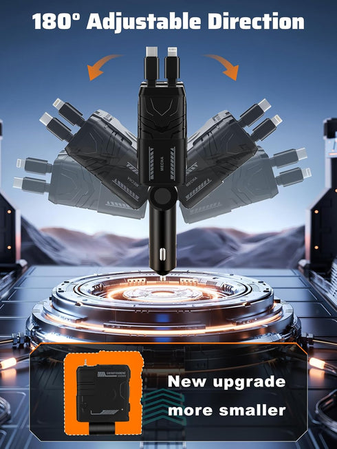 Retractable Car Charger with 4 in 1 Super Fast Charging Cables (31.5 inch), 2 USB Ports Adapter for iPhone 15 14 13 12