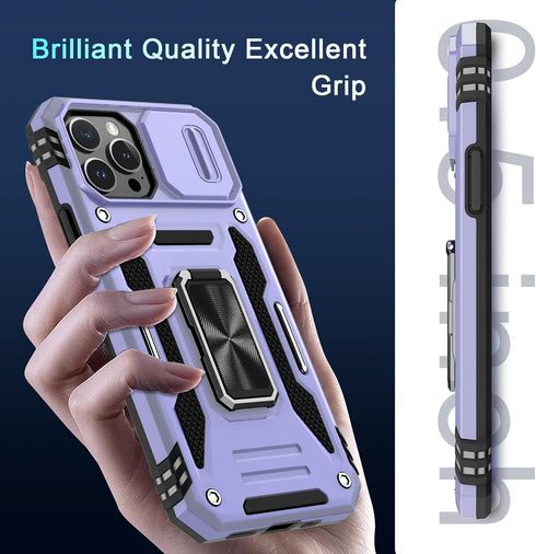 DEERLAMN iPhone 12 Pro Max Case - Light Purple, Military Grade Shockproof, Slide Camera Cover, Screen Protector,