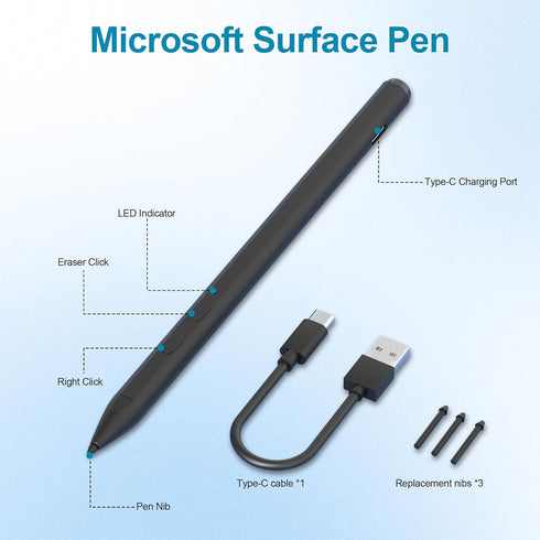 Microsoft Surface Pen for Surface Pro 9/8/11/10/7/6/5/4/3, Fast Charging Stylus for Surface Go 2/3/Book/Laptop, Palm