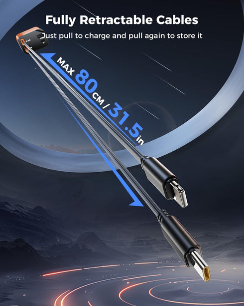 SUPERONE 4 in 1 Fast Car Charger, Smaller Retractable 69W with 2.6ft Cord, USB C & Apple Adapter for iPhone 15/15 Pro