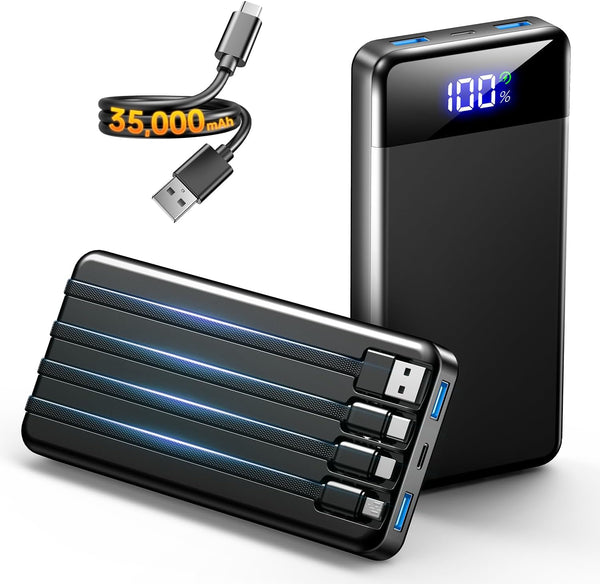 SABANI Portable Charger 35000mAh Power Bank - Powerbank with 4 Built in Cables,