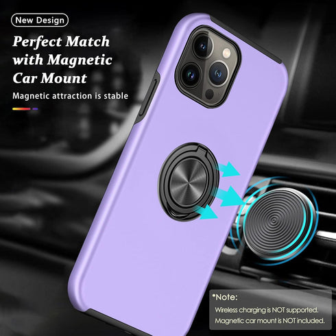 PELEPUES Shockproof Case for iPhone 13 Pro Max, Military Grade Cover with Embedded Finger Ring and Kickstand - Purple