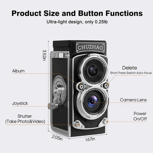 JOYTRIP 1080P 12MP 16 CHUZHAO Vintage Mini Digital Camera, Portable TLR Style Retro Point and Shoot Compact Small