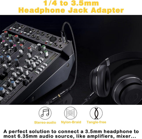 1/4 Headphone Adapter, 6.35mm Male to 3.5mm Female Audio Jack Adapter for Mixer, Guitar, Amplifier