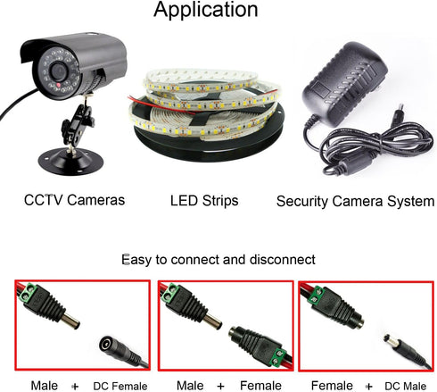 10 Pairs 12V Male+Female 2.1x5.5MM DC Power Jack Plug Adapter Barrel Connector for CCTV Security Camera Led Strip