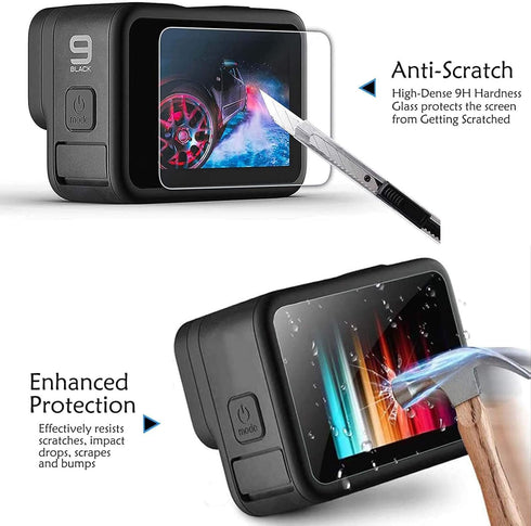 PCTC 9PCS Ultra Clear Tempered Glass Screen Protector for Go Pro Hero 12/11/10/9 Black