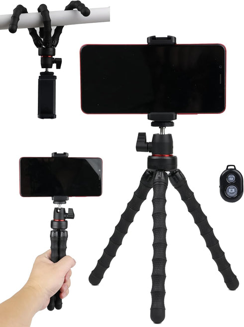 Purthet Flexible Mini Tripod for Cell Phone with Wireless Remote and Clip, Compatible