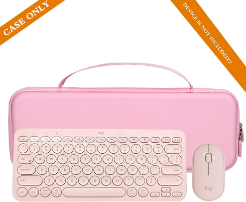 Aproca Pink Hard Travel Storage Case for Logitech K380 Multi-Device Bluetooth Keyboard and Pebble M350 Mouse