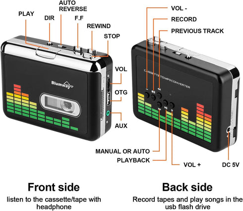 BlumWay Cassette MP3 Cassette MP3 Cassette USB to Converter, Portable Tape Player to Format, Audio Music Tape