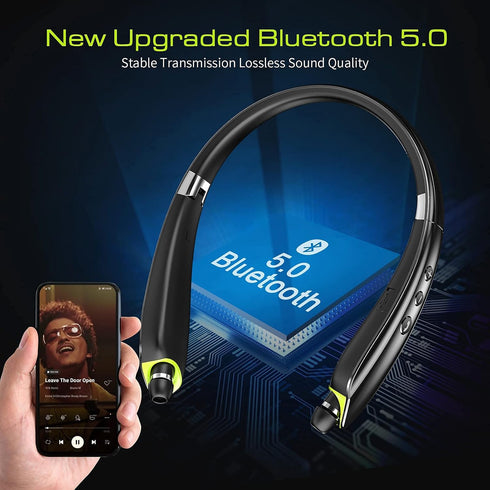 Bluetooth Headset, 2024 Upgraded Neckband Headphones with Retractable Earbuds, Noise Cancelling Stereo Earphones