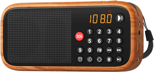 LEOTEC FM Radio with Bluetooth,Digital Radio,Portable Vintage Wood Table Alarm Clock,Best Reception,Type-C Charging,