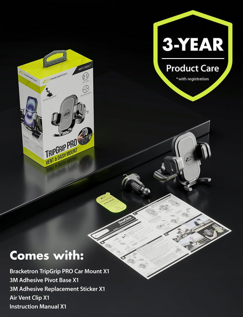 Bracketron TripGrip PRO Car Phone Holder Mount - Phone Holders for Your Car with One-Button Expansion for Vent & Dash