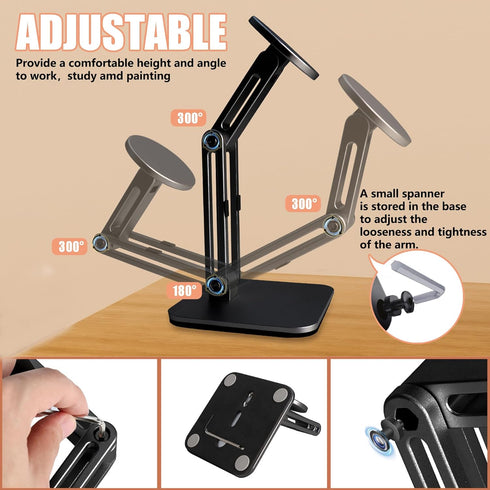 YUEFIELI 12-17All Magnetic Phone Stand for Desk, Heightened & Adjustable & Foldable Metal Magnetic Phone Holder Stand