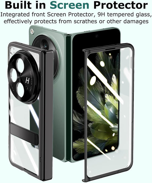 OnePlus Open Clear Case with Hinge Protection, Built-in Screen & Camera Protectors, All-Inclusive Kickstand Cover,