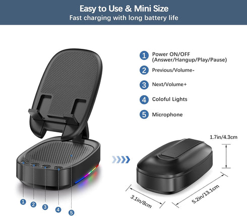 Cell Phone Stand with Wireless Bluetooth Speaker, Adjustable Holder with 5 LED Modes, Compatible with iPhone/iPad