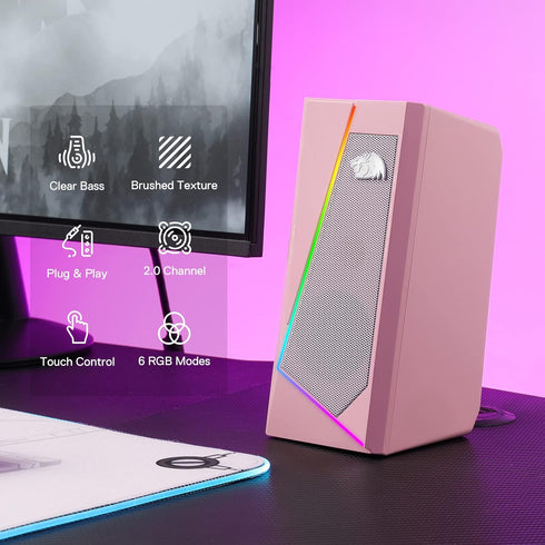 Redragon GS520 RGB Desktop Speakers - 2.0 Channel PC Computer Stereo Speaker with 6 Colorful LED Modes, Enhanced Sound