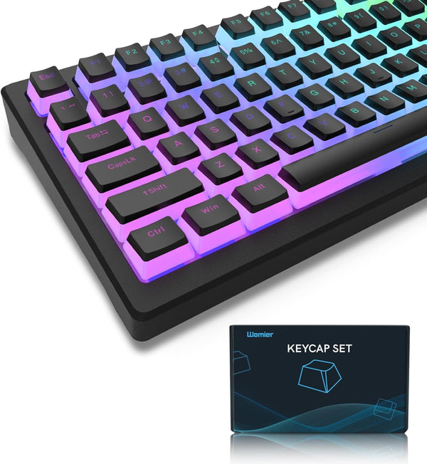 Womier Pudding Keycaps Set, 165 PBT Keycaps, Shine Through OEM Profile for 100%, 75%, 65%, 60% Keyboards - Black