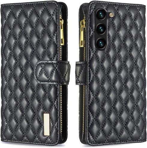 Asuwish Wallet Case for Samsung Galaxy S23 Plus 5G - Leather Flip, Tempered Glass Protector, Credit Card Holder, Black.