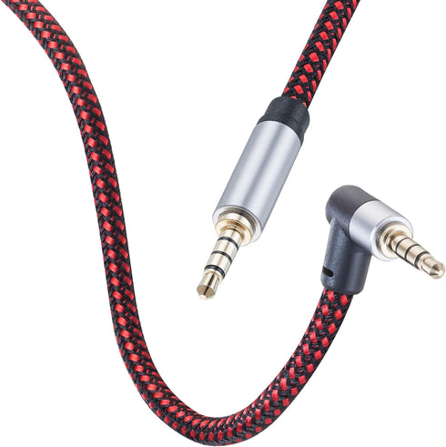 3Ft Male to Male Audio Cable, 90 TRRS 3.5mm 4 Pole, Nylon Braided Aux Cord for Headphones, PS4, Phone, PC & More.
