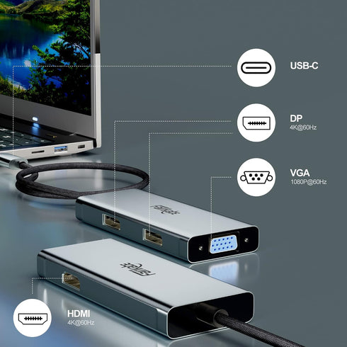 fairikabe 4in1 4K USB C Docking Station Dual Monitor Display Port Splitter, USB-C to Dual DisplayPort Hub HDMI VGA