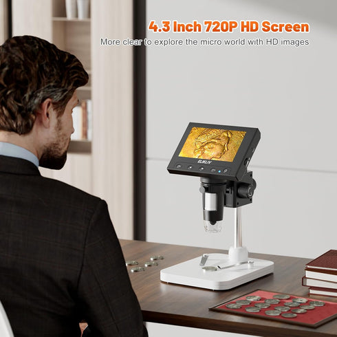 Elikliv Microscope, LCD Digital Coin Microscope 1000x, 8 Adjustable LED Lights, PC View Compatible