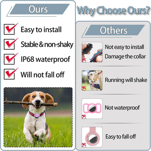 Waterproof Airtag Dog Collar Holder, Silicone Case for Apple AirTag, Anti-Lost Holder for Pet GPS Tracker