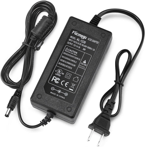 Facmogu DC 12V 3A Power Adapter - 100-240V AC to DC 12V 3A Power Supply with Barrel Connector