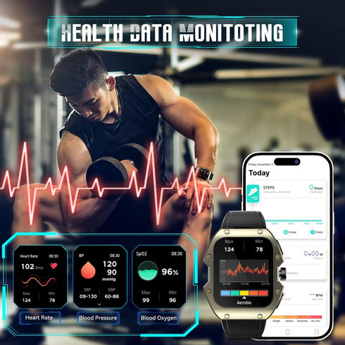 Smart Watches for Men, 1.91" Curved Screen 5ATM Waterproof Military Fitness Tracker for Android iOS