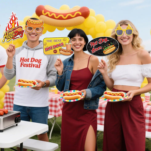 BOBYIYI 25pcs Hotdog Photo Props Hot Dog Party Decorations Hot Dog Bar Fiesta Celebration BBQ Party Fun Food Sausage