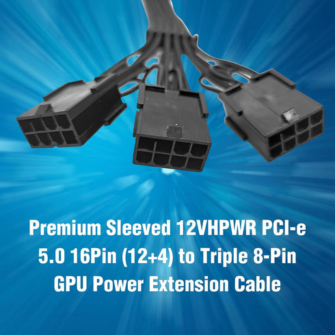 Premium Sleeved 12VHPWR PCI-e 5.0 16Pin to Triple 8-Pin GPU Power Extension Cable (F04-303BK)