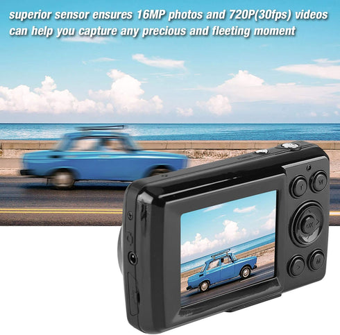 Small Digital Camera 16MP, Compact Digital Camera with 2.4in Large Screen, Portable for Travel Use (Black)