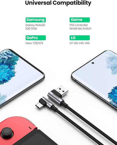 UGREEN USB to USB C Cable, 90 Degree Fast Charging Cord Compatible with iPhone 15/15 Plus/15 Pro/15 Pro Max/Samsung