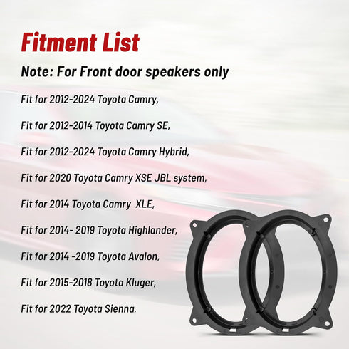 RED WOLF 6" x 9" Front Door Speaker Mount Adapter Fit for 2012 Up Toyota Camry Highlander Tacoma Kluger Sienna Avalon Install Aftermarket Audio Speaker Spacer Ring Bracket Holder 2 PCS by RED WOLF