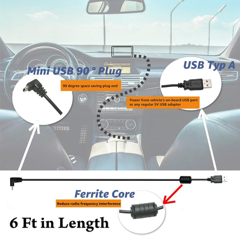 6 Ft Mini USB Car Charger Power Cord for Garmin Nuvi Drive, DriveSmart, DriveAssist, DriveTrack, EDO Tech
