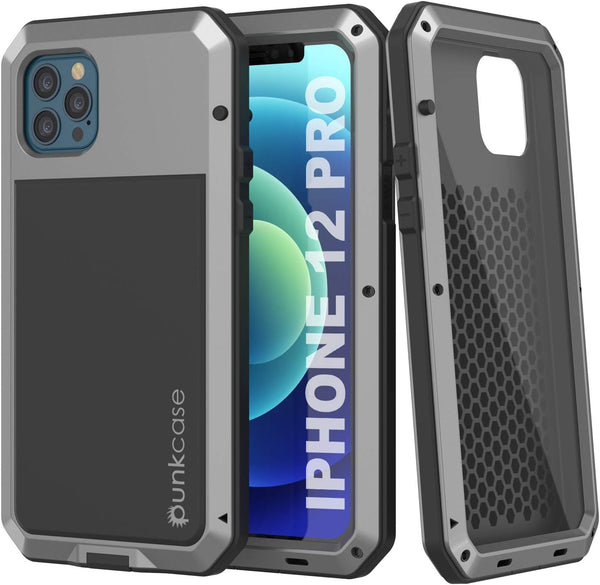Punkcase Heavy Duty Metal Case for iPhone 12 Pro, Military Grade Armor Cover, Shock Proof Aluminum & TPU Design (Silver)