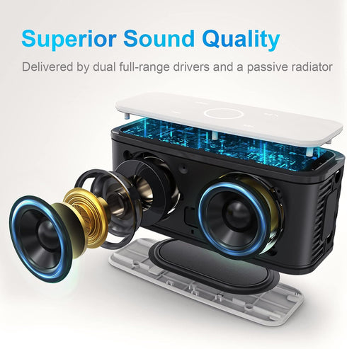 DOSS SoundBox Touch Bluetooth Speaker - 12W HD Sound, IPX5 Water-Resistant, 20H Playtime, Touch Control, White